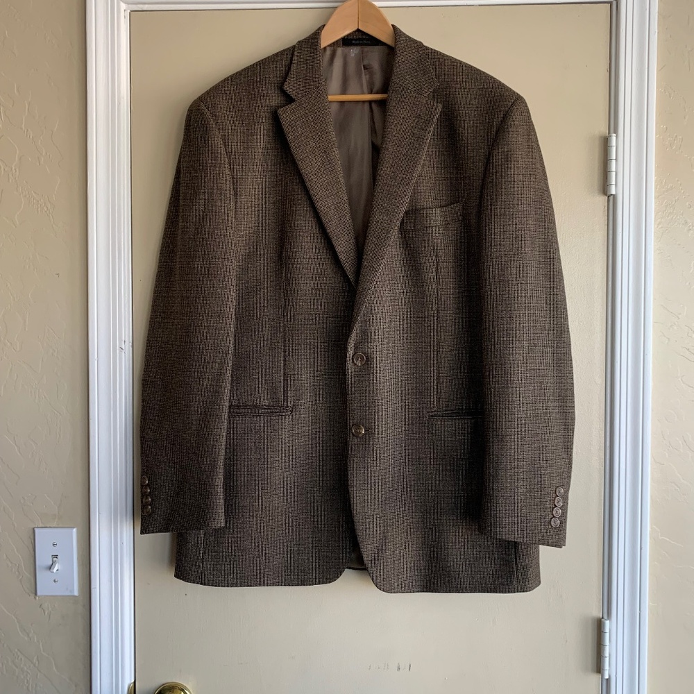 Chaps 100% Wool Blazer Sport Coat Jacket Sz.44L Brown Tweed Pattern 2 Button